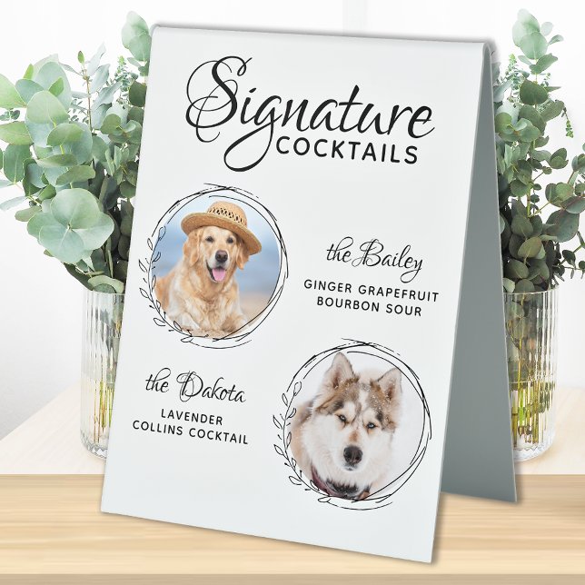 Signature Cocktails 2 Pet Photo Dog Wedding Bar  T Table Tent (Creator Uploaded)