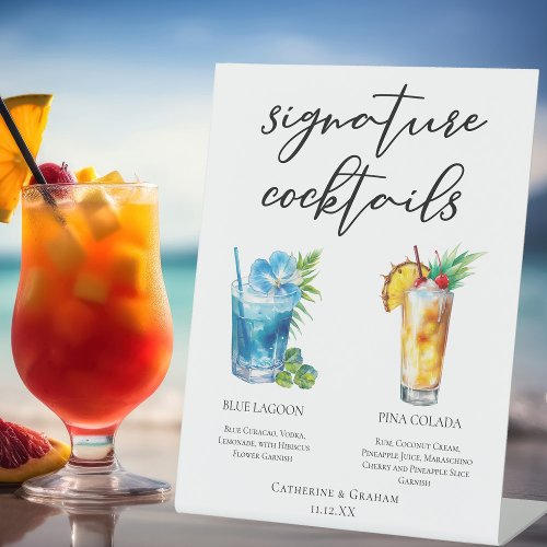 Signature Cocktails Beach Wedding Menu Pedestal Sign