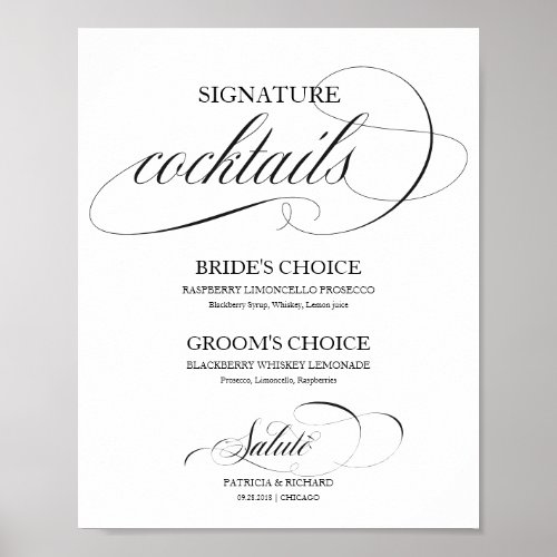 Signature Cocktails Black Script Poster