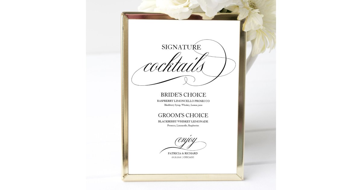 Signature Cocktails Black Script Poster | Zazzle