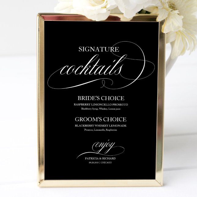 Signature Cocktails Black White Wedding Sign (Creator Uploaded)