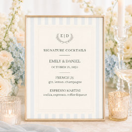 Signature Cocktails Blue & Sage Striped Wedding Poster