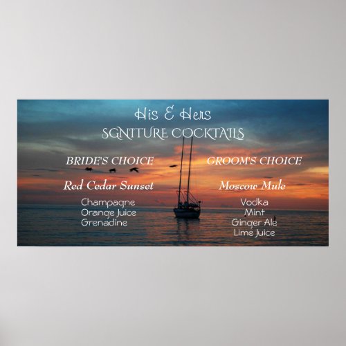 Signature Cocktails Bride and Groom Summer Sunset Poster