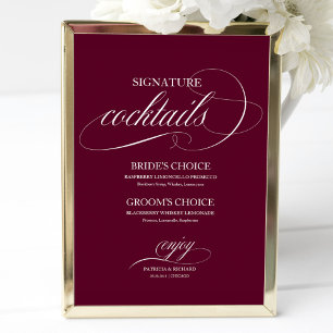 Signature Cocktails Burgundy Marsala Wedding Sign