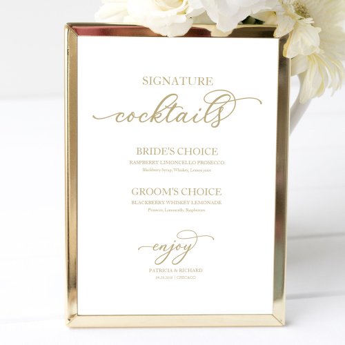 Signature Cocktails Chic Gold Script Poster
