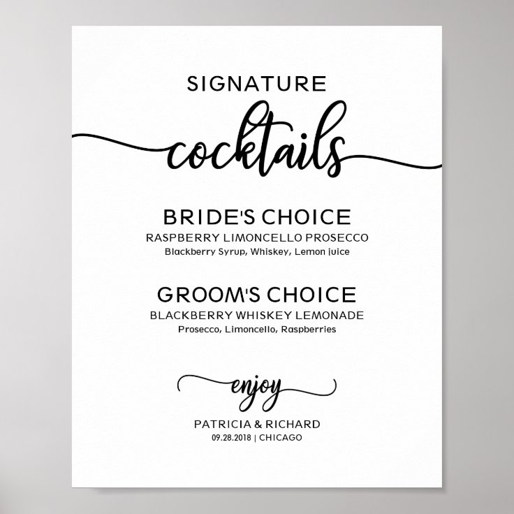 Signature Cocktails Elegant Script Wedding Sign | Zazzle