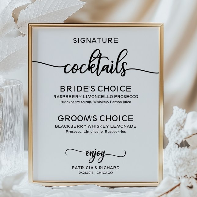 Signature Cocktails Elegant Script Wedding Sign (Creator Uploaded)