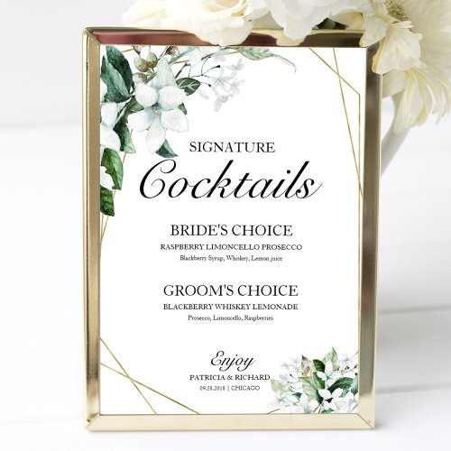 Signature Cocktails Floral Geometry Greenery Poster