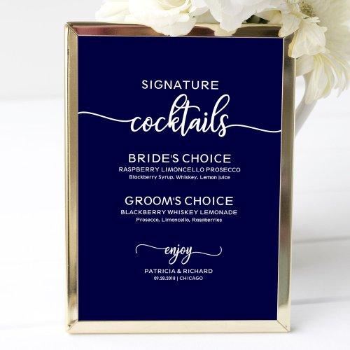 Signature Cocktails Navy Blue Wedding Sign