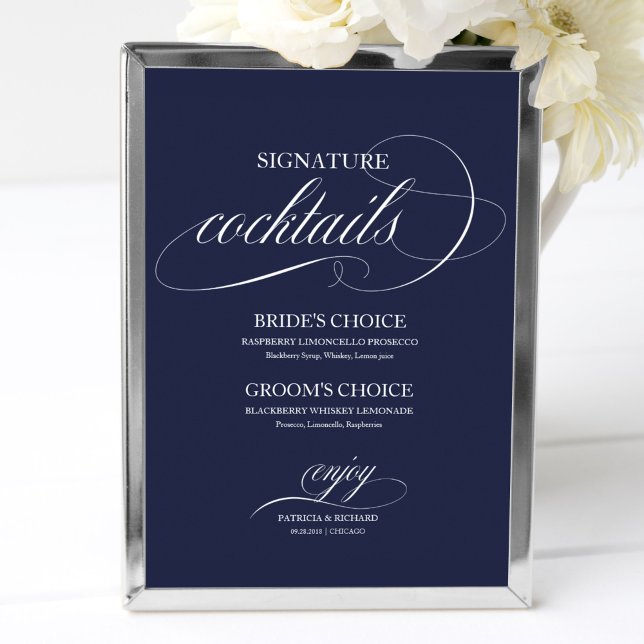 Signature Cocktails Navy Blue Wedding Sign (Creator Uploaded)