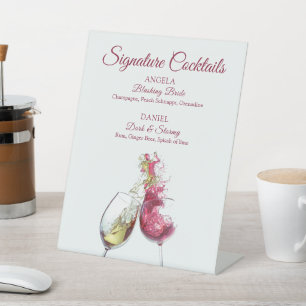 Signature Cocktails Red and White Wine Dance Pedestal Sign
