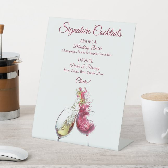 Signature Cocktails Red and White Wine Dance Pedestal Sign (In SItu)