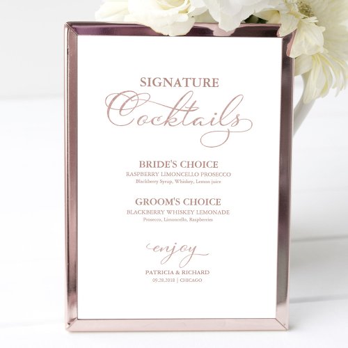 Signature Cocktails Rose Gold Foil Wedding Sign