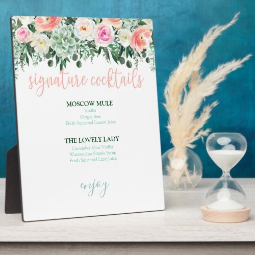 Signature Cocktails Sign _ Succulents Wedding Plaque