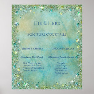  Signature Cocktails Tropical Blue Green Glitter Poster