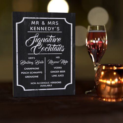 Signature Cocktails Wedding Drinks Wooden Box Sign
