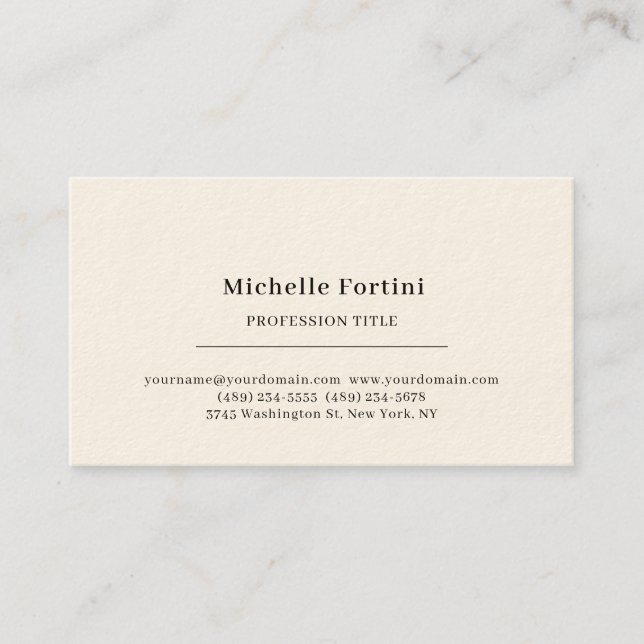 Signature Cream Elegant Plain Simple Minimalist Business Card (Front)