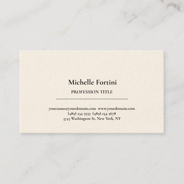 Signature Cream Elegant Plain Simple Minimalist Business Card (Front)