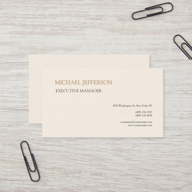 Signature Cream Modern Elegant Simple  Business Card (Front/Back In Situ)