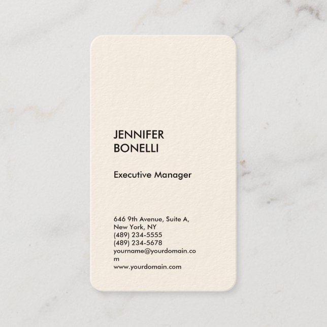 Signature Cream Plain Modern Minimalist Business Card (Front)