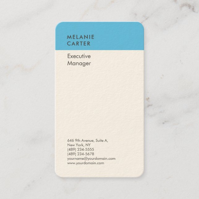 Signature cream sky blue simple plain modern business card (Front)