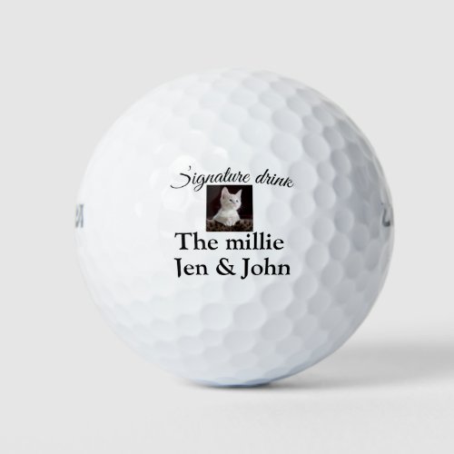 Signature drink add pet photo name date year text  golf balls