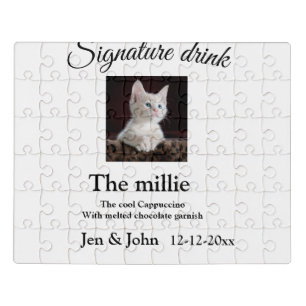 Signature drink add pet photo name date year text jigsaw puzzle