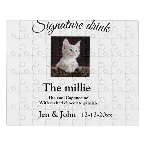 Signature drink add pet photo name date year text  jigsaw puzzle