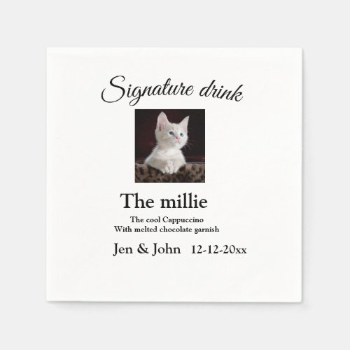 Signature drink add pet photo name date year text  napkins