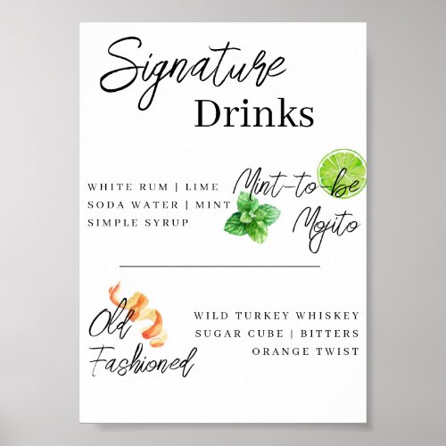 Signature Drink Bar Menu Poster