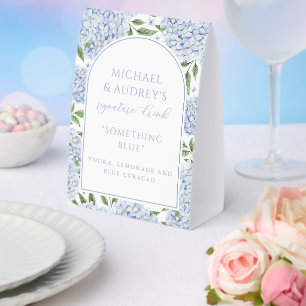 Signature Drink Blue Hydrangea Arch Paper Table Tent
