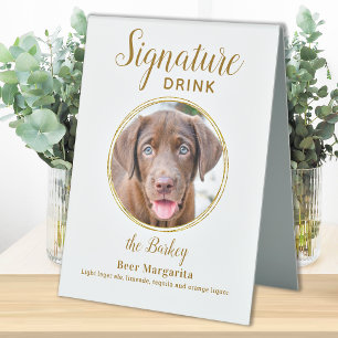Signature Drink Elegant Gold Pet Wedding Photo Table Tent