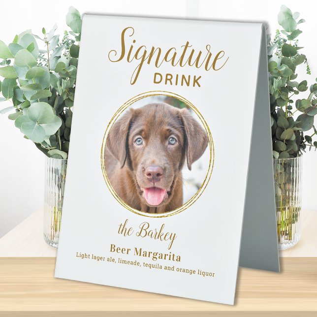 Signature Drink Elegant Gold Pet Wedding Photo Table Tent (Creator Uploaded)