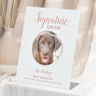 Signature Drink Elegant Rose Gold Pet Wedding Pedestal Sign