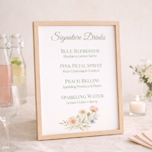 Signature Drink Menu Sign Wildflower Paper Sheet
