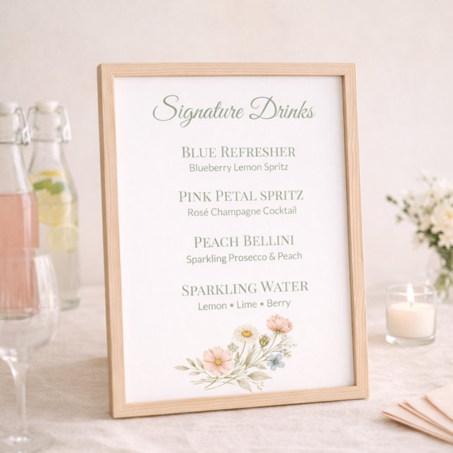 Signature Drink Menu Sign Wildflower Paper Sheet (Creator Uploaded)
