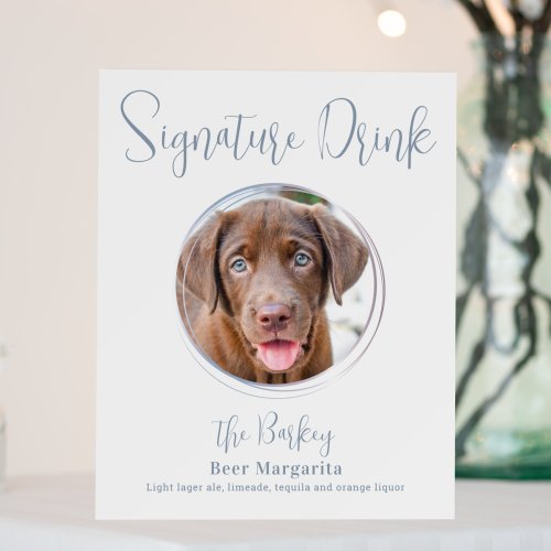 Signature Drink Modern Dusty Blue Dog Pet Wedding Foam Board