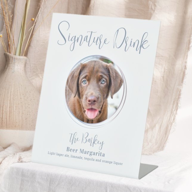 Signature Drink Modern Dusty Blue Dog Pet Wedding Pedestal Sign (Creator Uploaded)