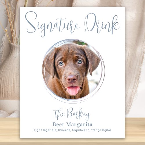 Signature Drink Modern Dusty Blue Dog Pet Wedding Poster