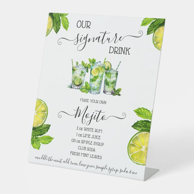 Signature Drink, Mojito Recipe Bridal Shower Drink Pedestal Sign (Front)
