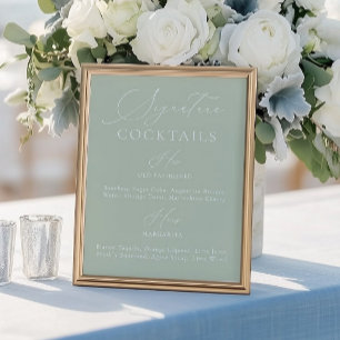 Signature Drink Sage Green & White Wedding Menu