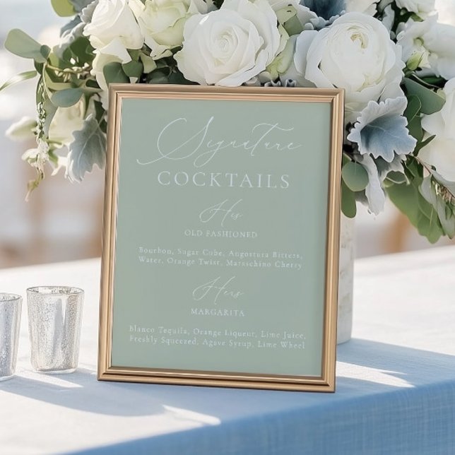 Signature Drink Sage Green & White Wedding Menu (Signature Drink Sage Green & White Wedding Menu)