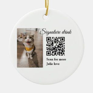 Signature drink scan QR code add pet photo name  Ceramic Ornament