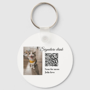 Signature drink scan QR code add pet photo name Keychain