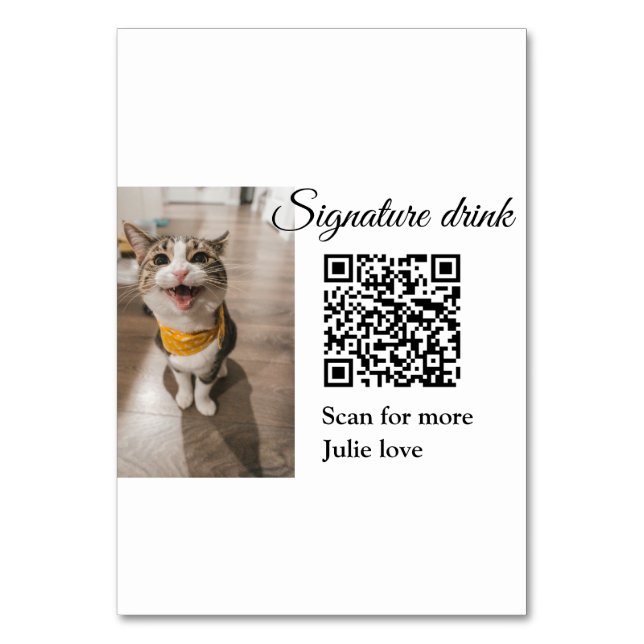 Signature drink scan QR code add pet photo name  Table Number (Front)