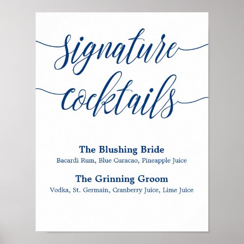 Signature Drink Wedding Sign Navy Blue Calligraphy