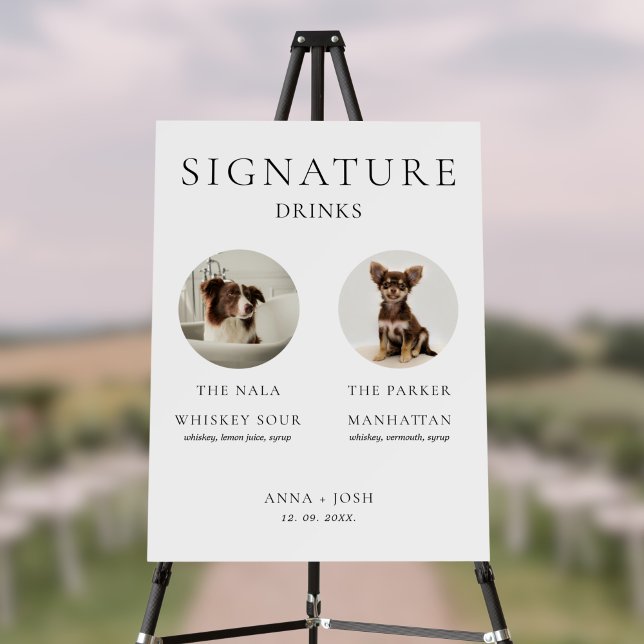 Signature Drinks 2 Dogs Pet Photo Wedding Bar Sign (siganture drink 2 photos dog pet weddin bar sign)