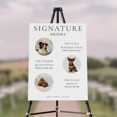 Signature Drinks 3 Dogs Pet Photo Wedding Bar Sign