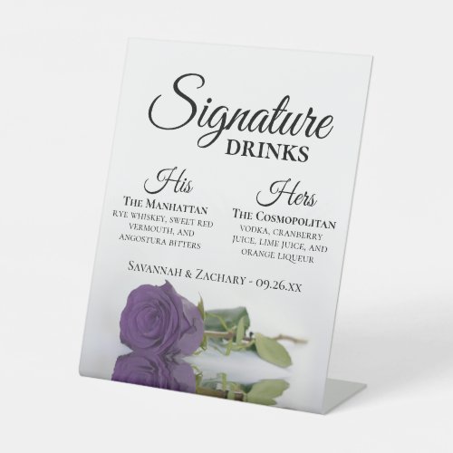 Signature Drinks Amethyst Purple Rose Wedding Pedestal Sign