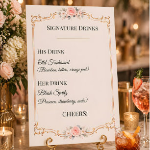 Signature Drinks Bar Menu For Reception Foam Board